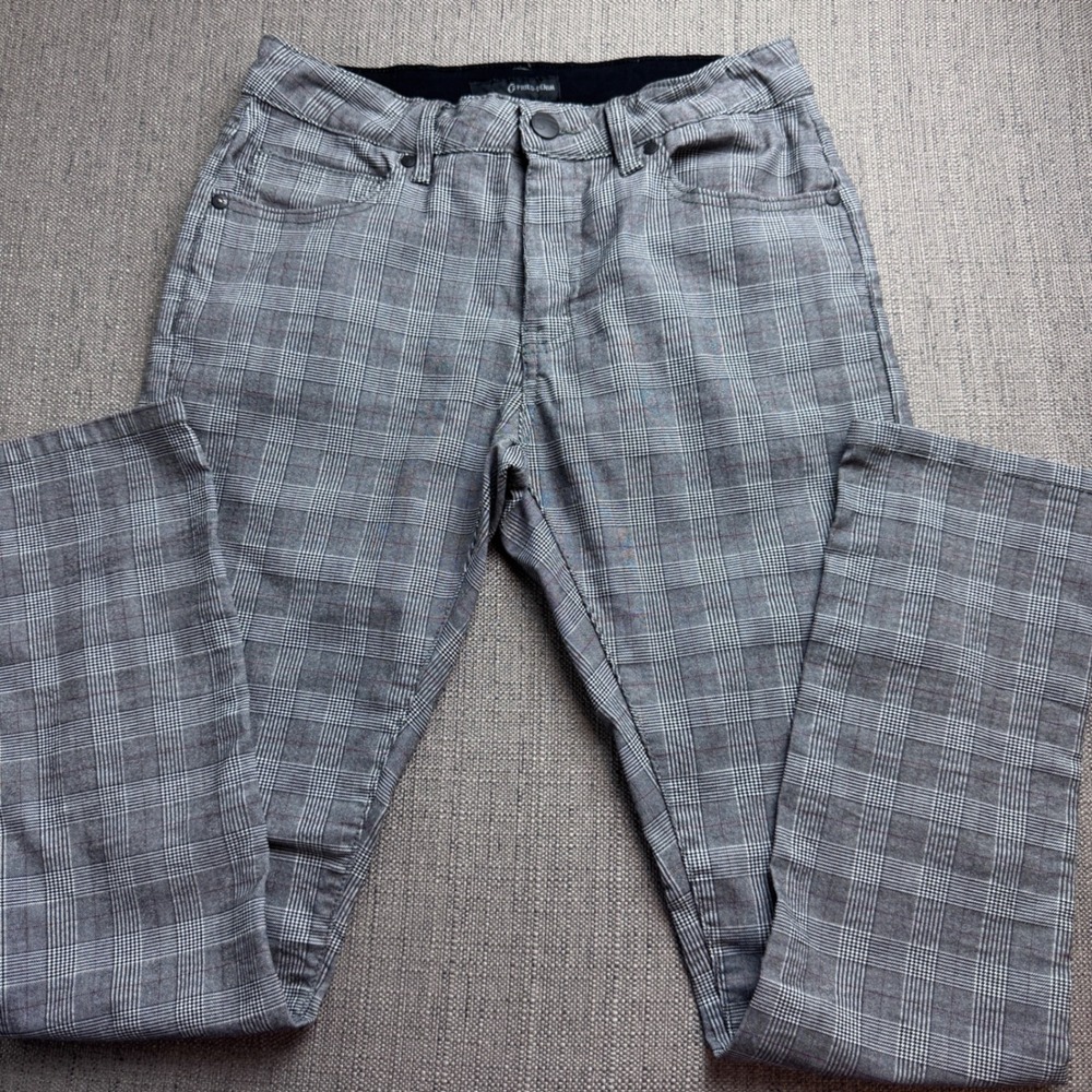 Fried Denim Mens Grey Glen Plaid Slim Fit Pants Trousers 30x31 Stretch Casual
